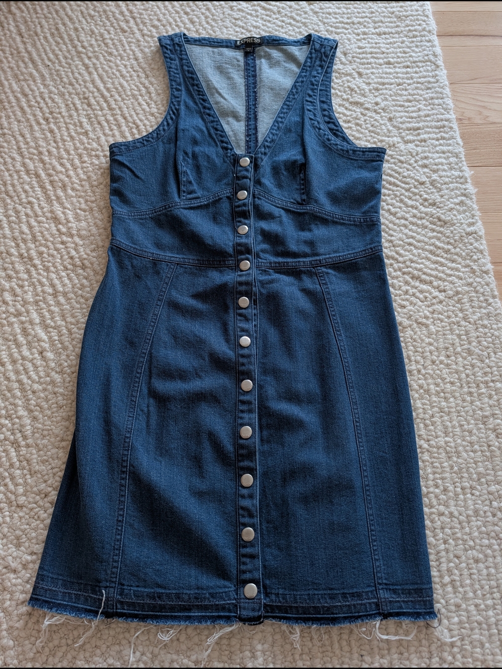 Express Indigo Denim Button-Front Midi Dress